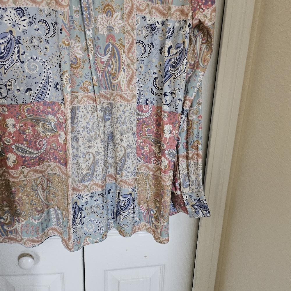 Rose + Olive Paisley Patchwork Button Down Blouse… - image 15